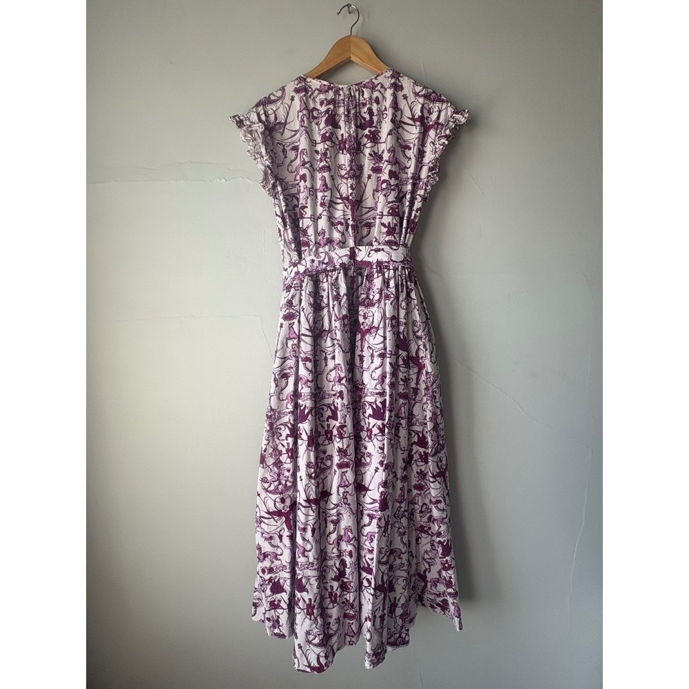 Patou White Purple Toile Flutter Sleeve Maxi Dress Size 36 or US Size 2 - Picture 13 of 14